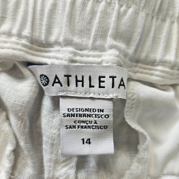 Athleta Cabo 100% Linen Women's Pants SZ 14 White Wide Leg Pull On Baggy Beachy - Picture 7 of 14